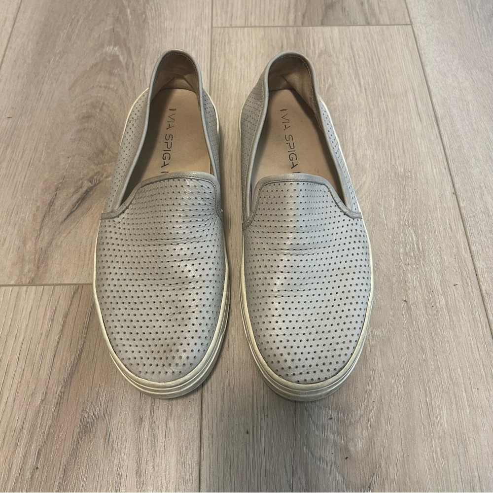 VIA SPIGA Gray Leather Slip-On Shoes